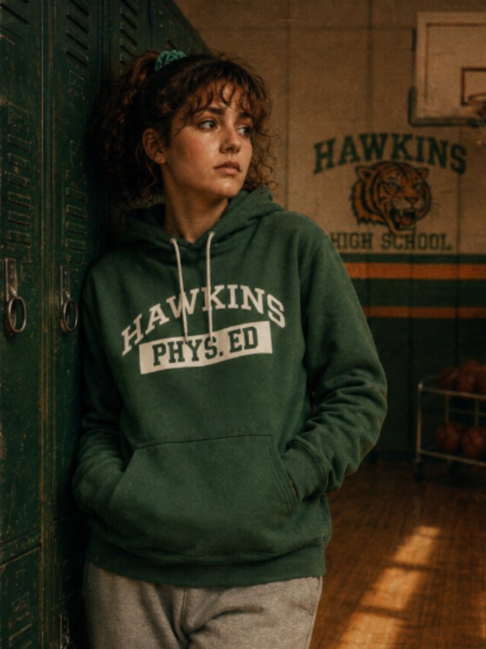 Nike x Stranger Things Unisex Green Hawkins Phys Ed Tracksuit Hoodie Size Medium